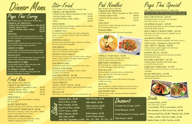 Paya Thai Curry dinner menu page 2