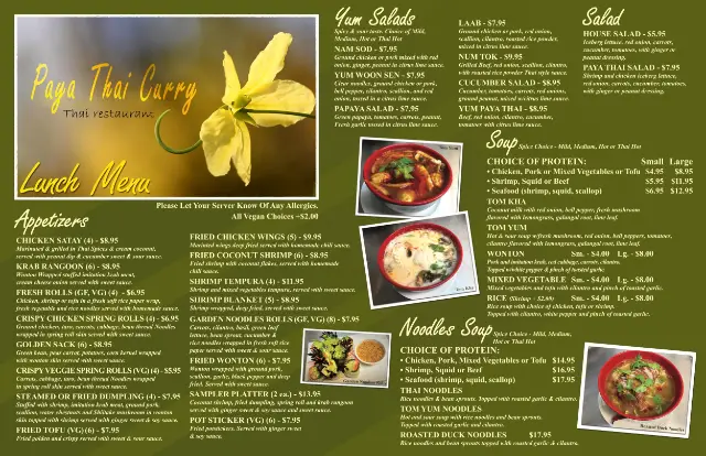 Paya Thai Curry lunch menu page 1