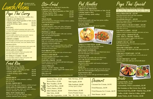 Paya Thai Curry lunch menu page 2