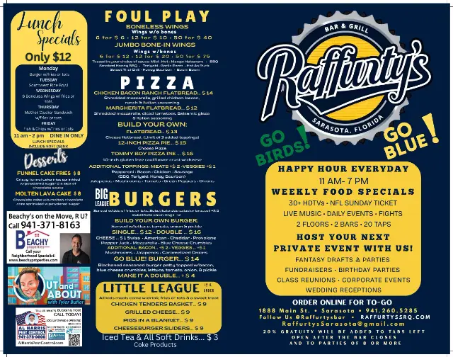Raffurty’s Bar & Grill menu page 1