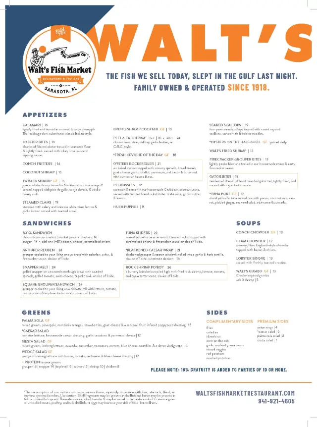 Walt’s Fish Market food menu page 1
