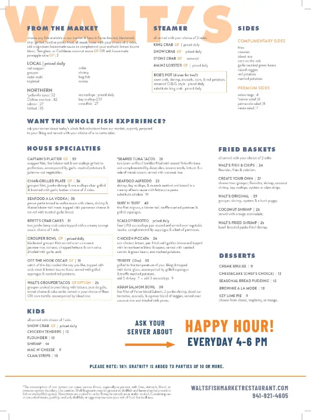 Walt’s Fish Market food menu page 2