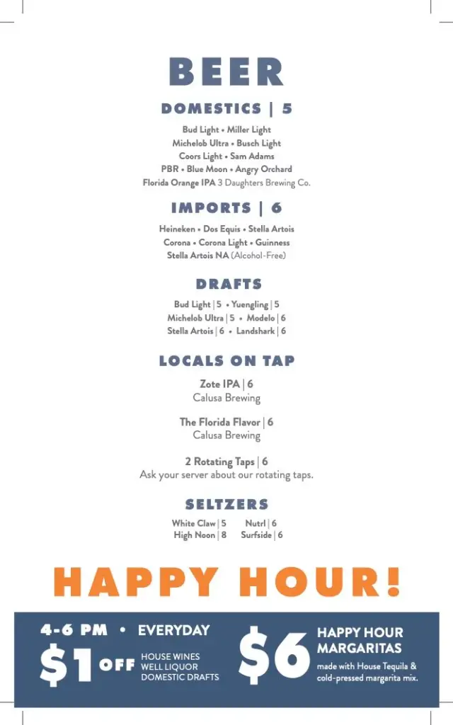 Walt’s Fish Market drink menu page 2