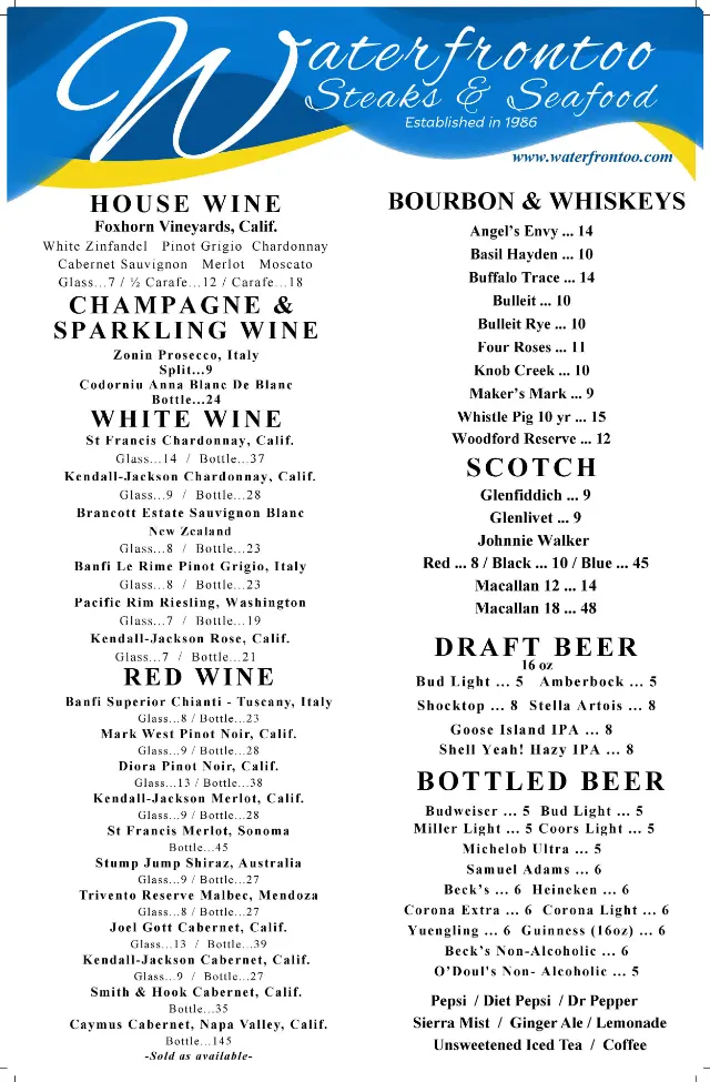Waterfrontoo menu page 2